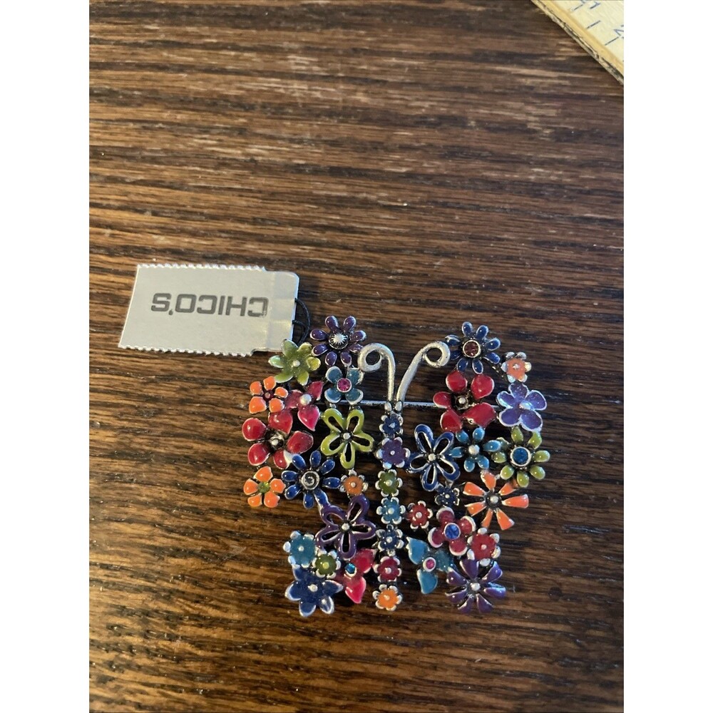 Chico’s Enamel Colorful Butterfly Artsy Boho Unique Pin Brooch Rhinestones
